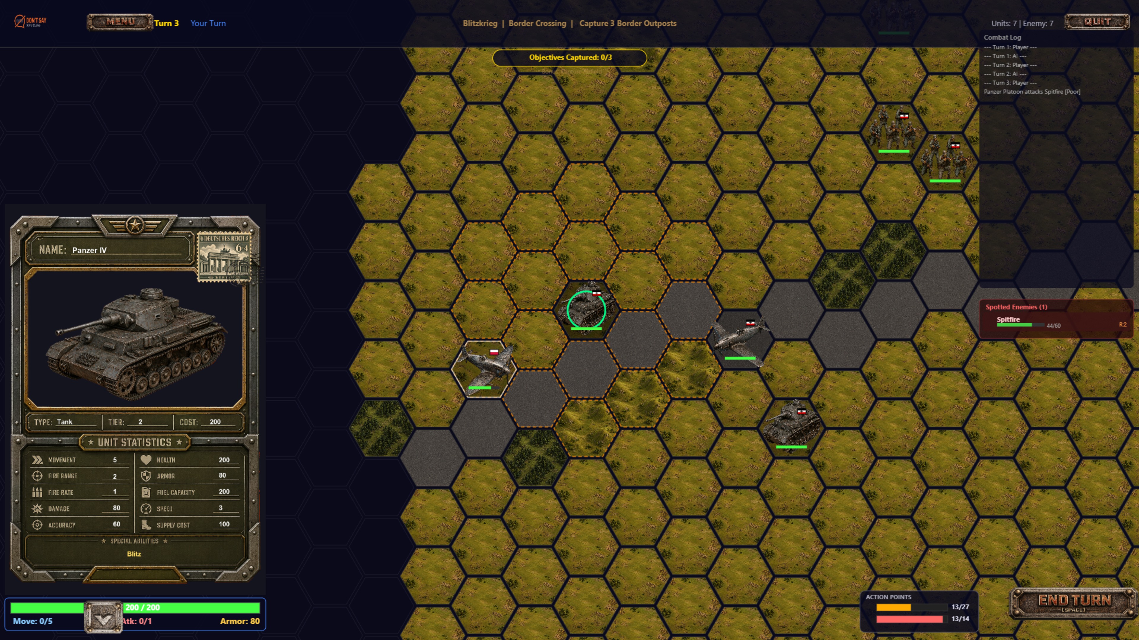 WWII Commanders screenshot Ã¢â‚¬â€ Blitzkrieg border crossing with a Panzer IV unit card