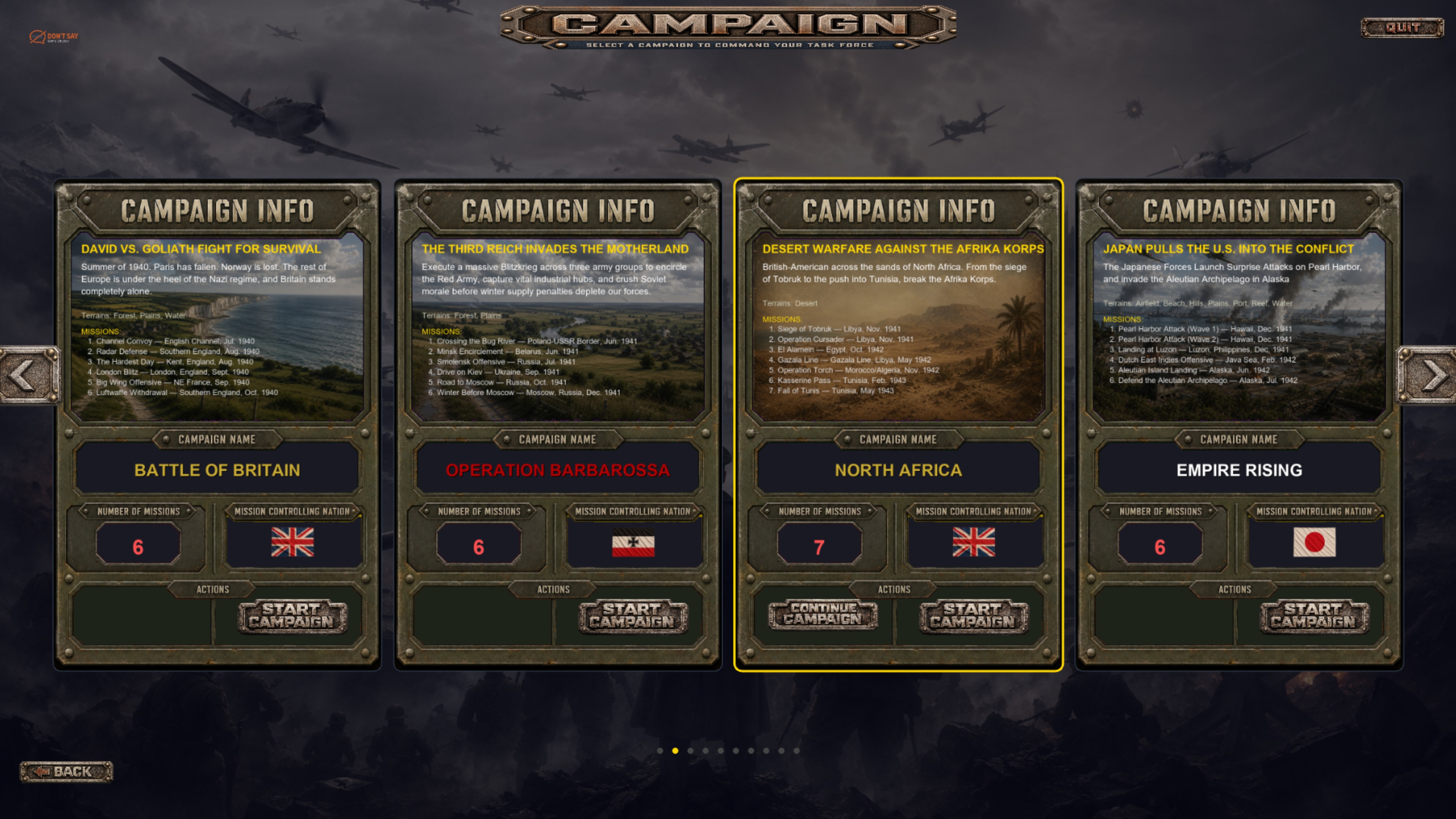WWII Commanders screenshot Ã¢â‚¬â€ campaign selection screen